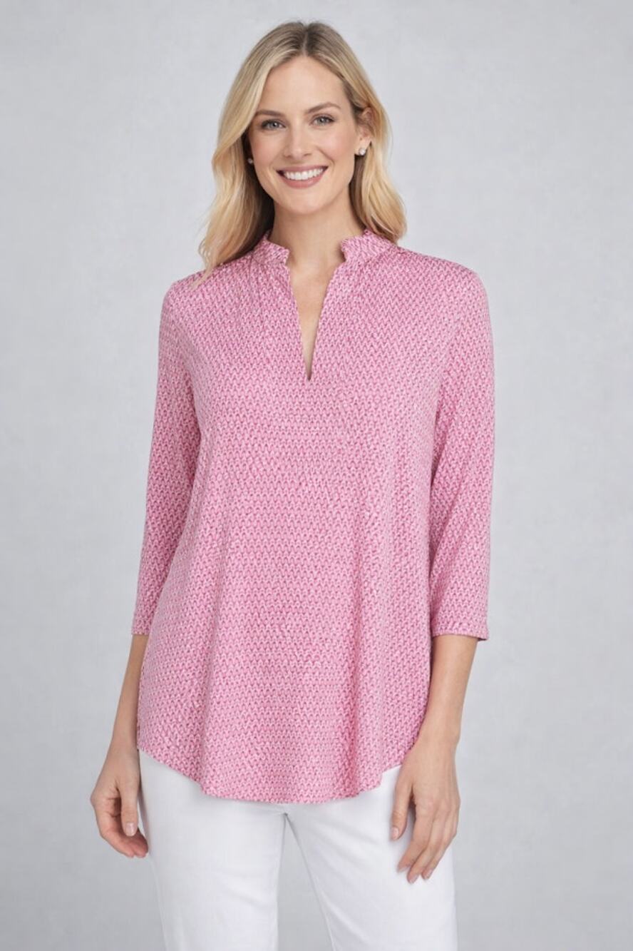Ellie‎ Kia Relaxed V-Neck Geometric Print Blouse Pink Preppy Top Womens Large